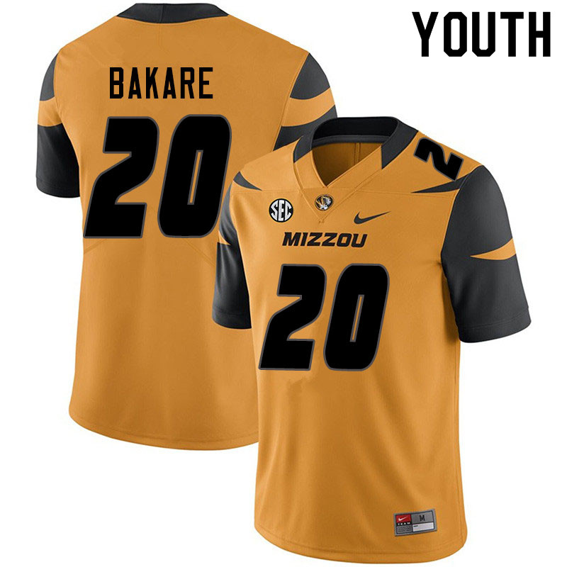Youth #20 Simi Bakare Missouri Tigers College Football Jerseys Sale-Yellow